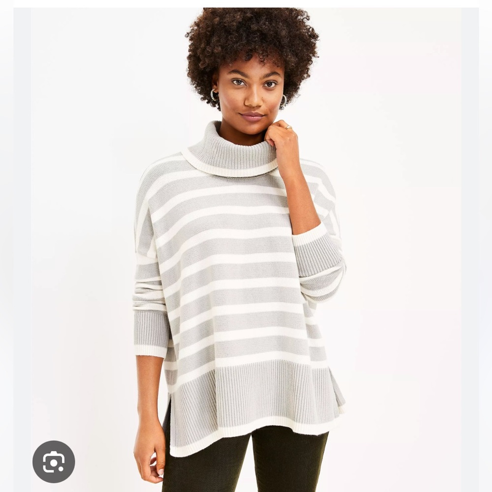 LOFT Gray Striped Turtleneck Poncho Sweater, size XS, Like New